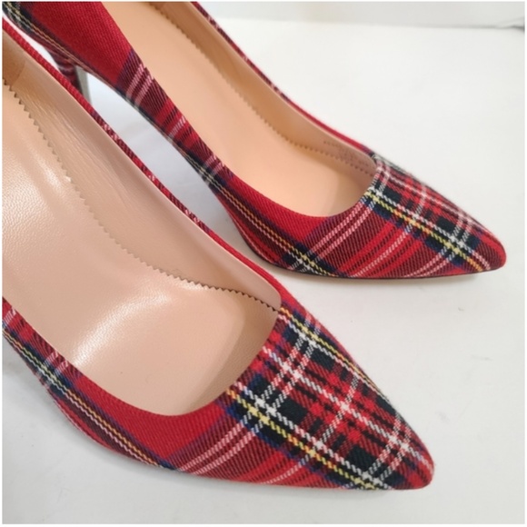 NEW J. Crew Elsie TARTAN Pumps Heels Red Holiday GINGHAM Tartan Plaid CHRISTMAS - Picture 1 of 15